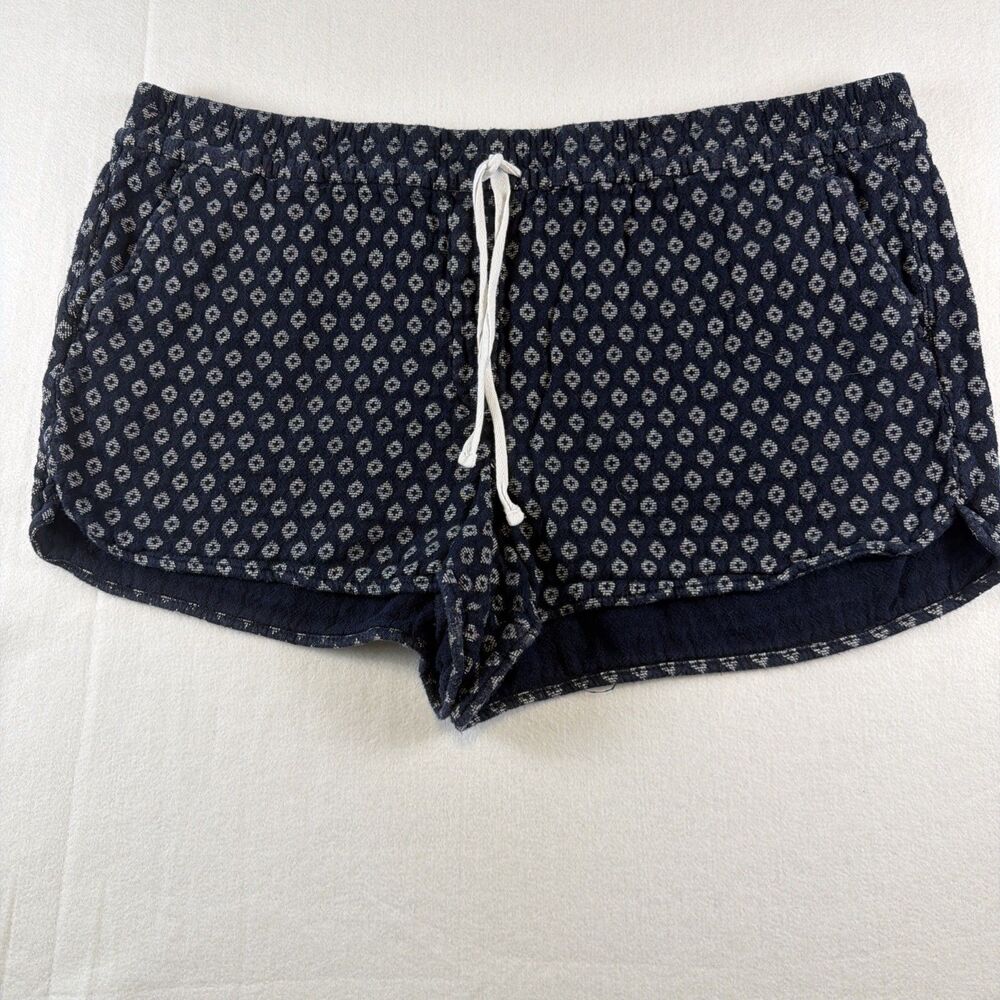 LOFT Women’s Shorts XL Blue White Print Drawstring Pockets 100% Cotton beachy